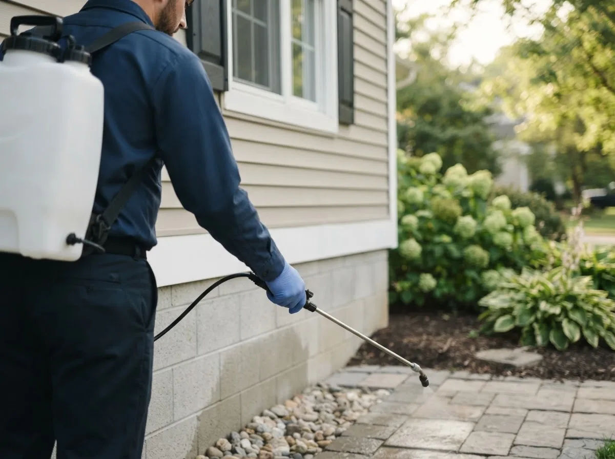 Pest control technician inspecting a home in Vanderpool, TX